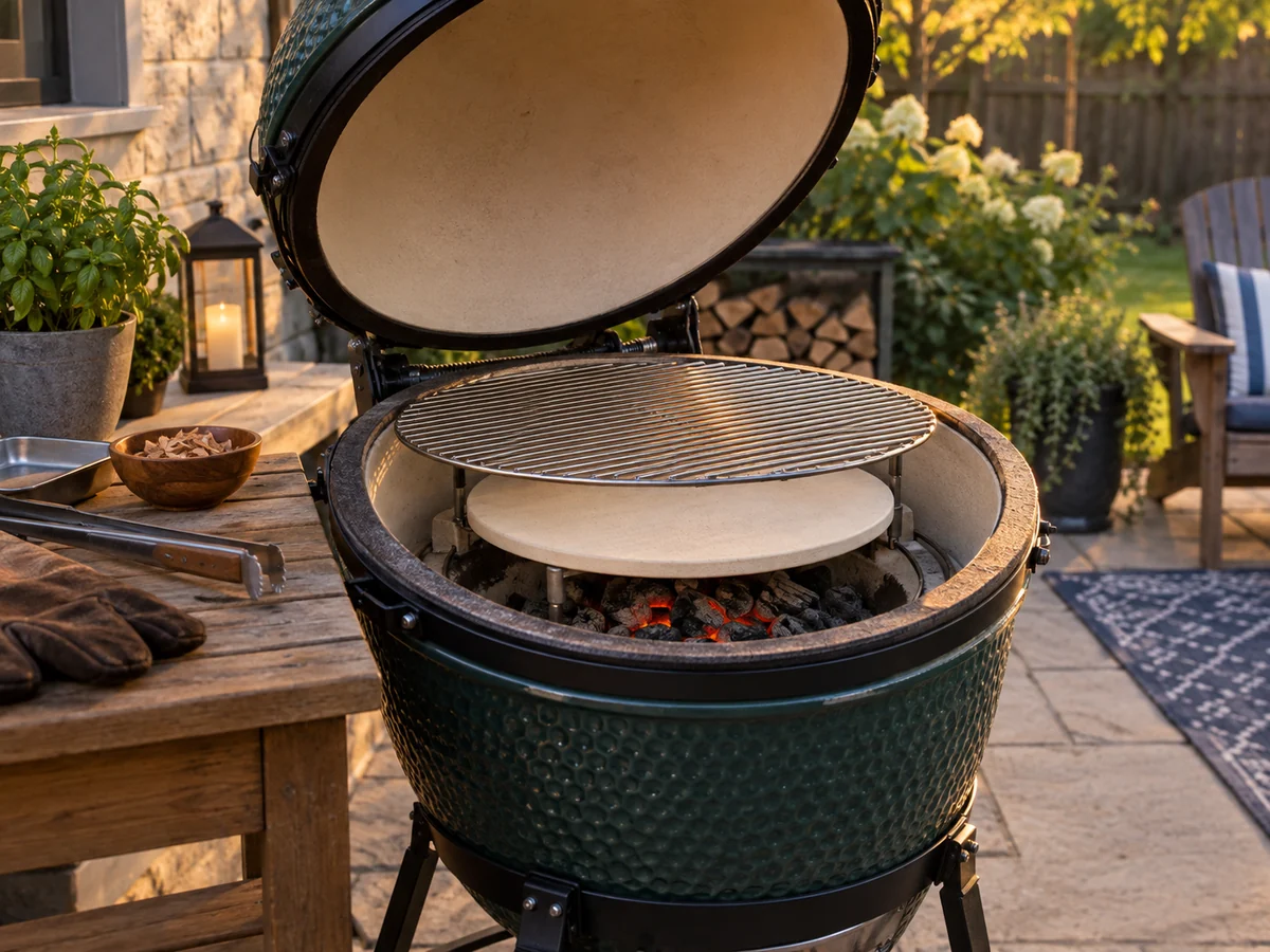 Kamado grill setup