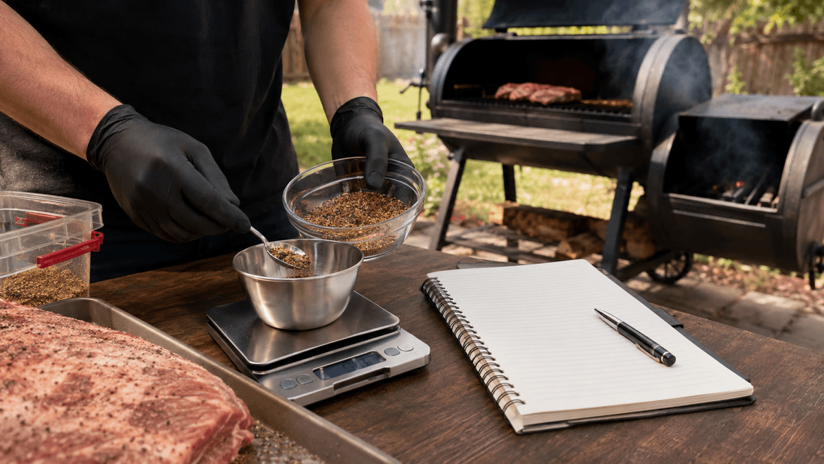 Backyard pitmaster applying tasting lessons during a home barbecue cook