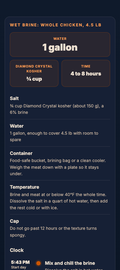 Brine & Marinade on a phone, showing its results.