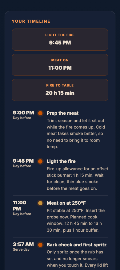 Cook Timeline Planner running on a phone.