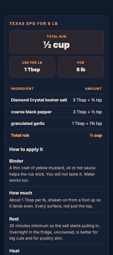 Rub Calculator on a phone, showing its results.