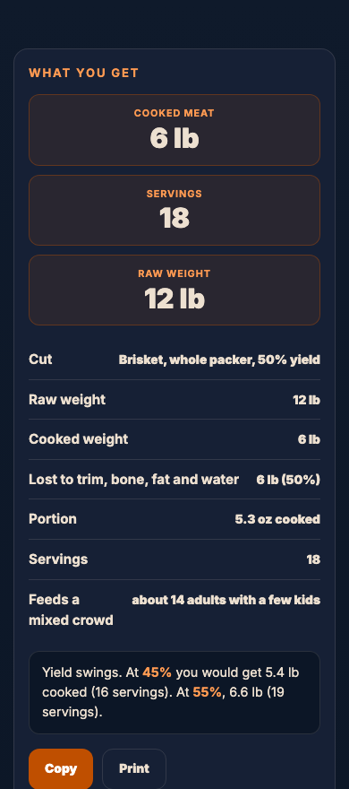 Yield & Portions on a phone, showing its results.